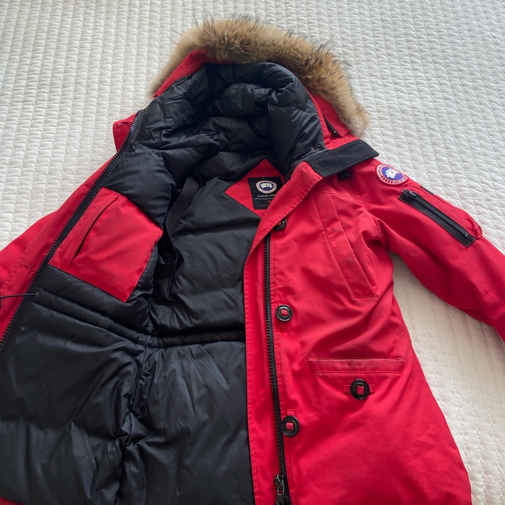 Small Red Canada Goose Jacket with Fur Trim